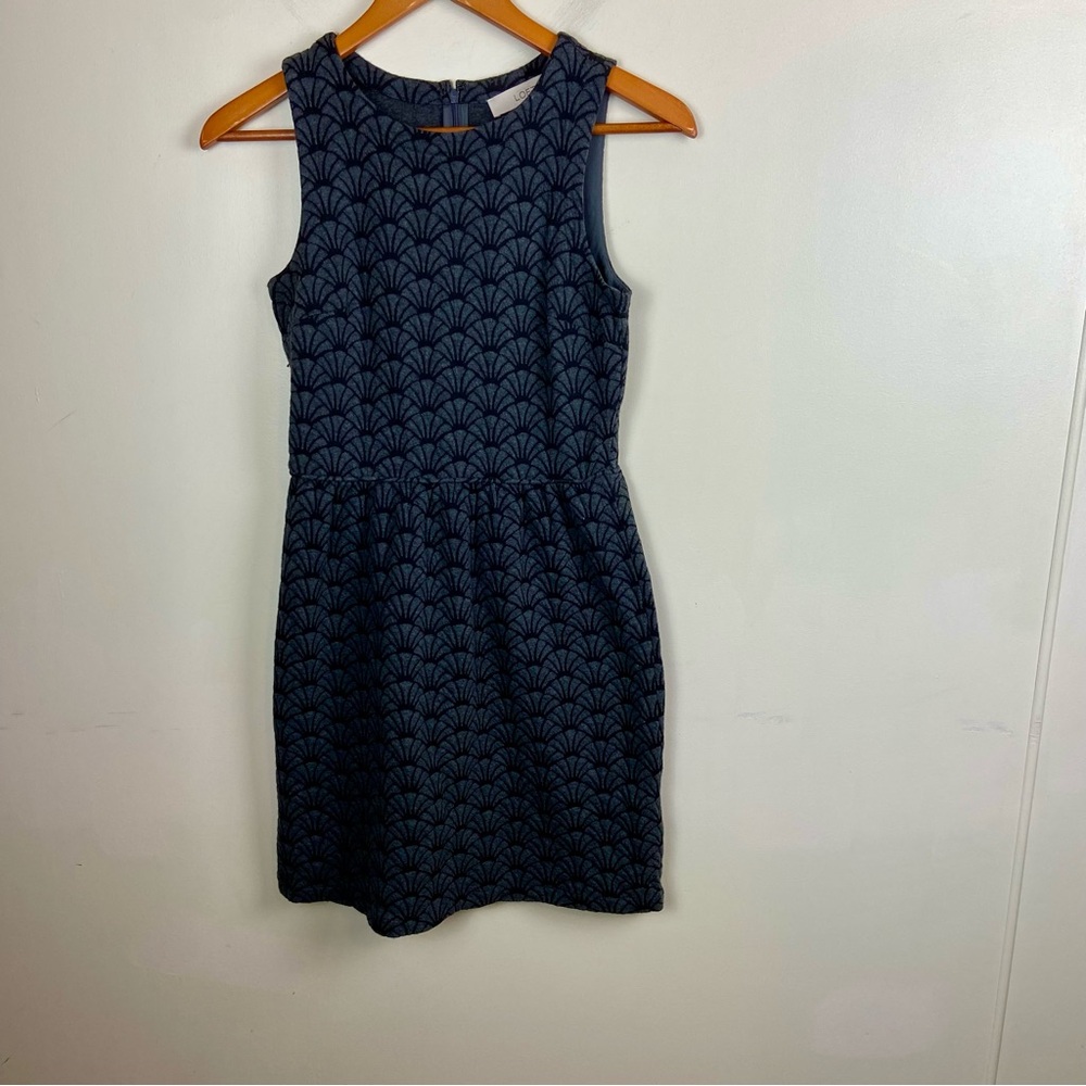 LOFT Charcoal Gray Fan Print Fit &‎ Flare Sleeveless Dress Size 00P Office Work